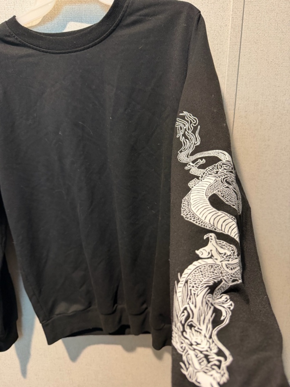 Black Crewneck Sweater with White Dragon Sleeve